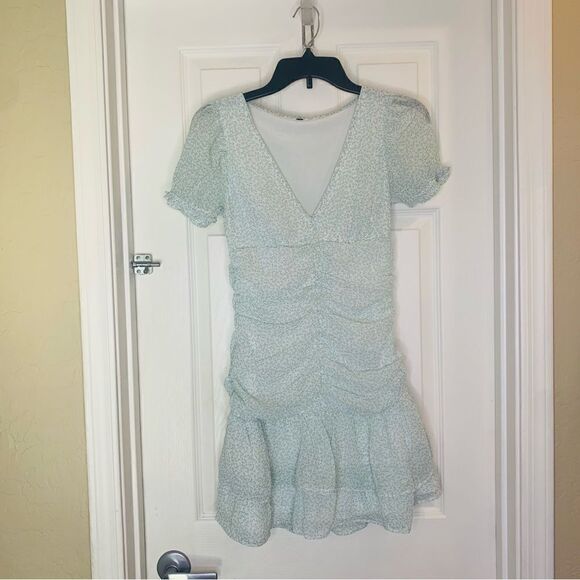 H&M Light Blue Green Floral Draped Dress Size XS - Picture 3 of 9